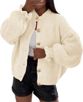 Womens Cropped Ruffle Cardigan Sweater - Chunky Knit Oversized