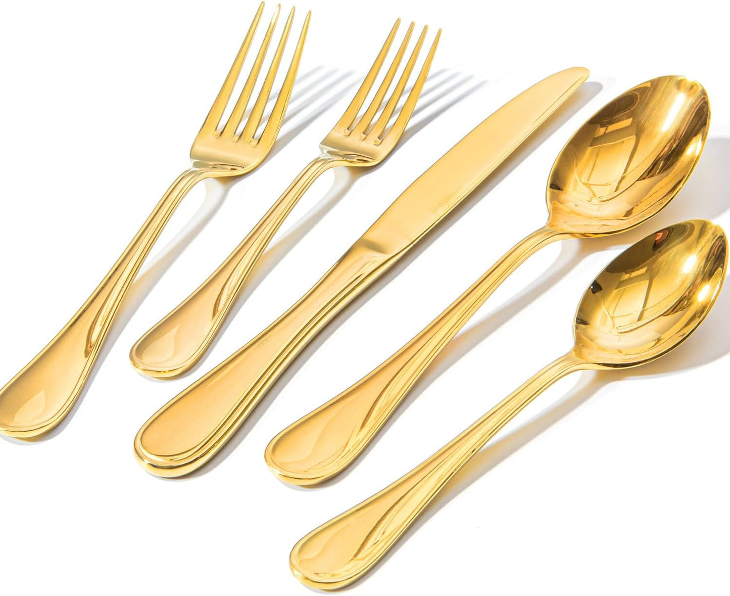 KINGSTONE 60 Piece Teardrop Silverware Set for 12 - Gold Flatware