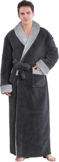 Hellomamma Mens Long Plush Robe: Cozy Fleece Bathrobe for Winter