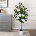 47 in Artificial Camellia Tree with White Flower Pots - Lifelike 4 ft