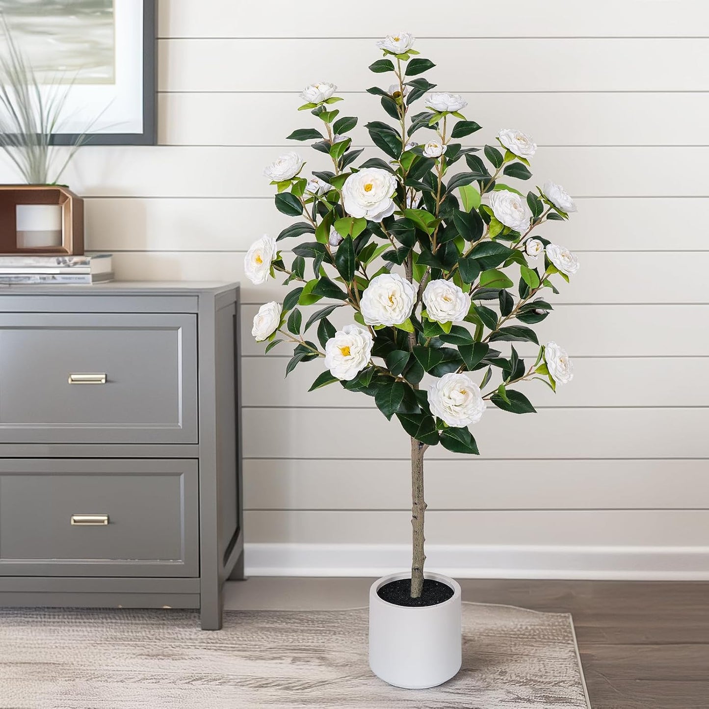 47 Inch Artificial Camellia Tree for Indoor and Outdoor Decor
