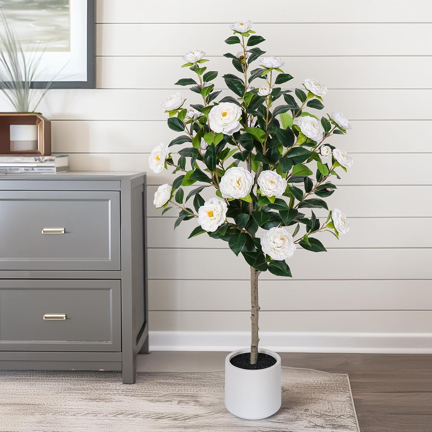 47 Inch Artificial Camellia Tree for Indoor and Outdoor Decor