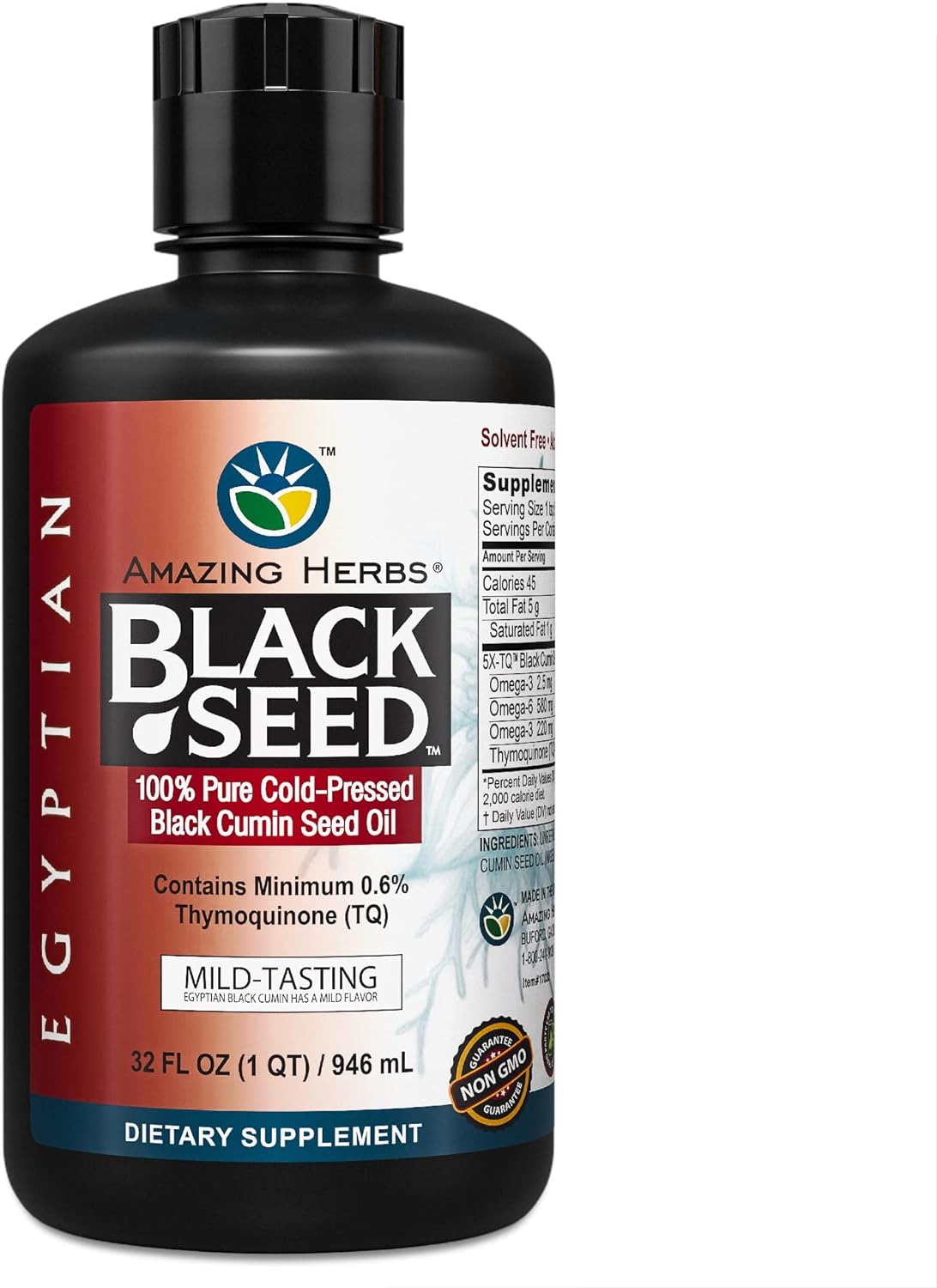 Egyptian Black Seed Oil - Cold Pressed, Gluten Free, Non GMO