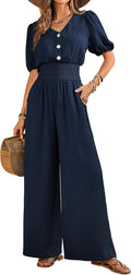 Womens Jumpsuits Short Sleeve V Neck Wide Leg Romper - Summer Staple