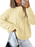 Trendy Queen Women's Oversized Cable Knit Crewneck Sweater - Cozy midi