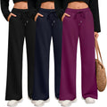 Women Wide Leg Sweatpants 3 Pack - Soft Stretch Lounge Joggers