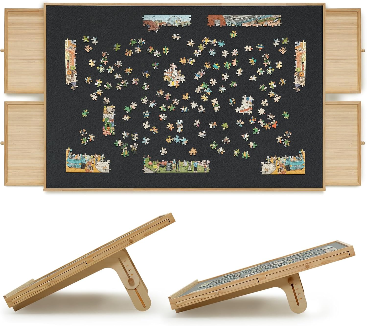 2000 Pieces Felt Puzzle Board with 4 Drawers and Cover