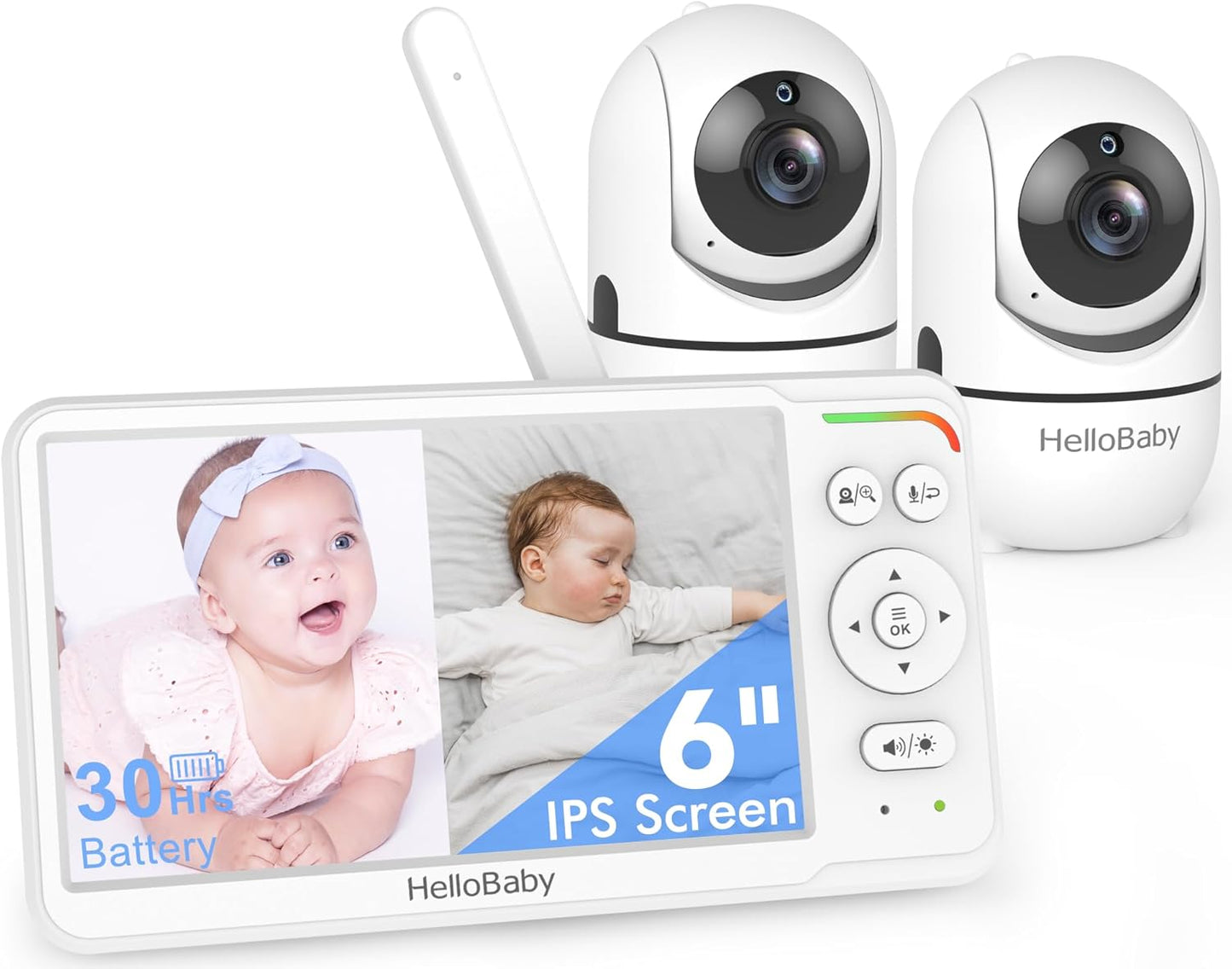 HelloBaby 6 IPS Split Screen Baby Monitor with 2 Cameras