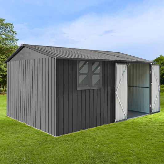 12FT x 10FT Outdoor Metal Shed with Window for Garden Storage