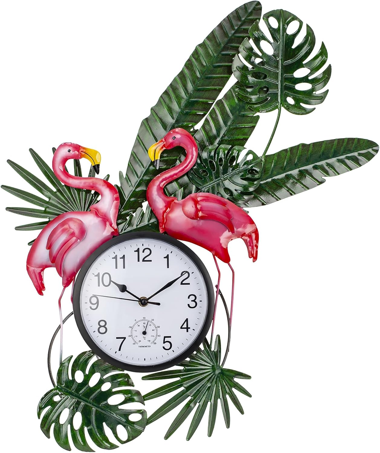 Outdoor Clock Silent Non-Ticking Flamingo Wall Art Decor