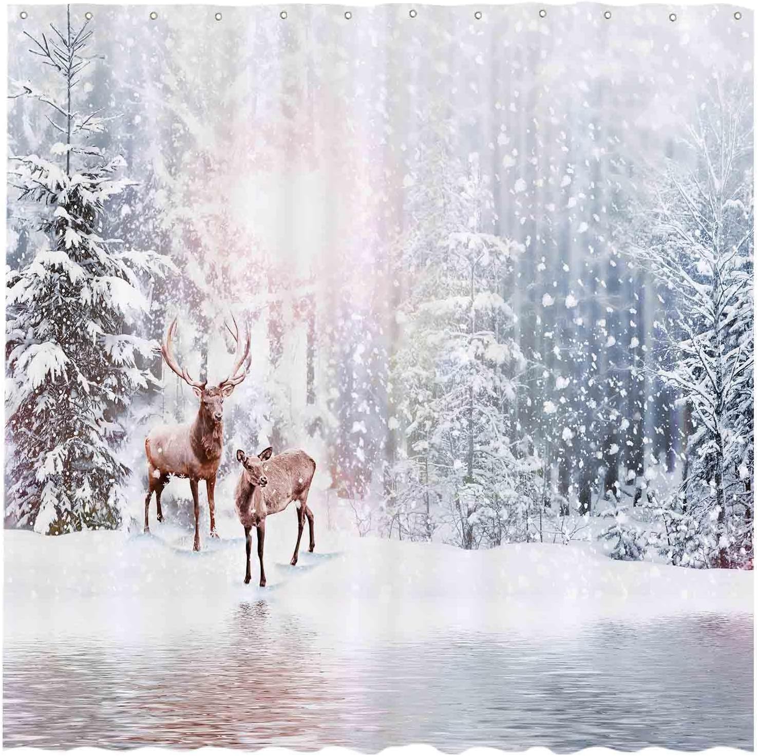Nature-Inspired Christmas Shower Curtain Set