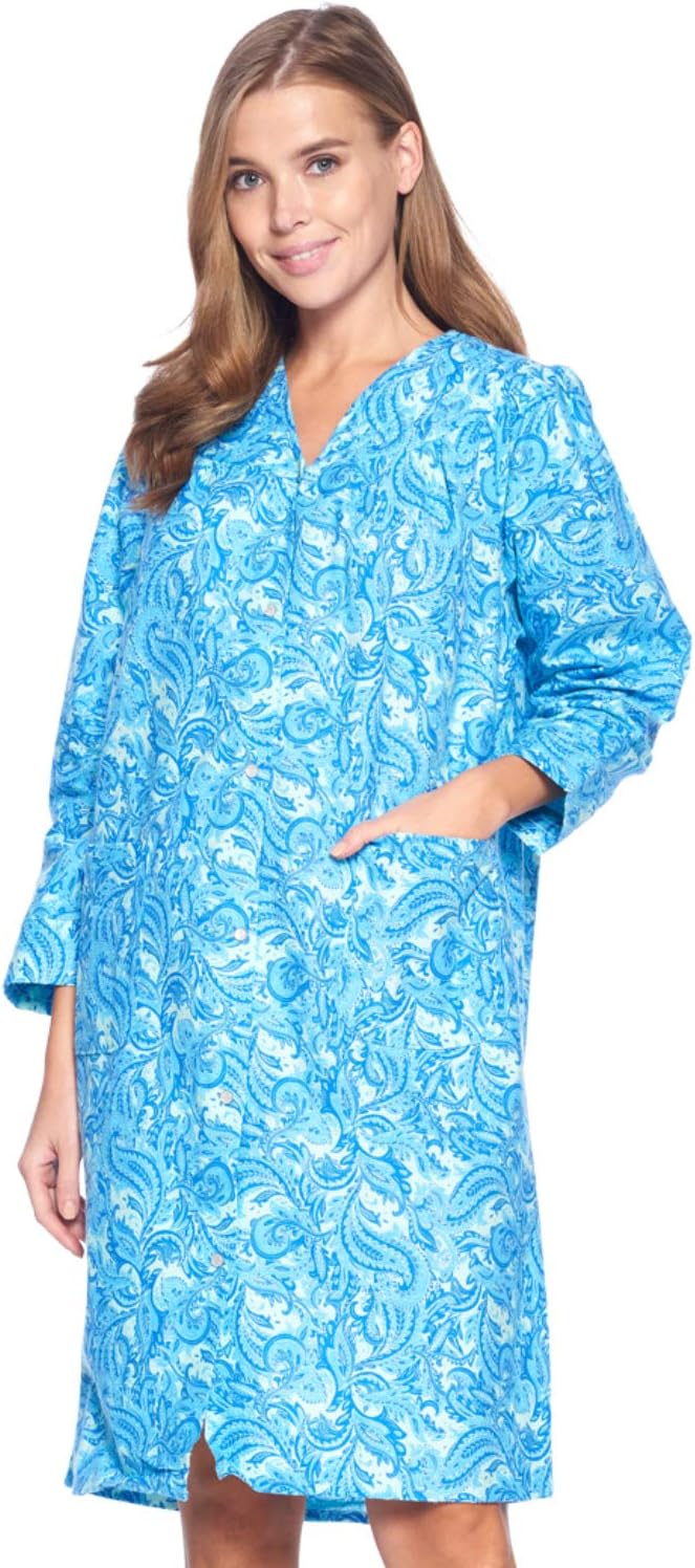 Floral Snap Front Flannel Duster for Women - Cozy Lounger Dress