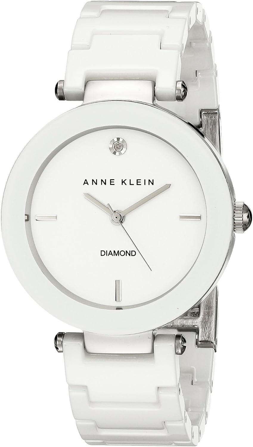 Anne Klein Women's Black Ceramic Bracelet Watch with Diamond Accent