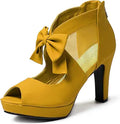 Women Suede Open Toe Platform Heels with Bows - Elegant Prom Shoe