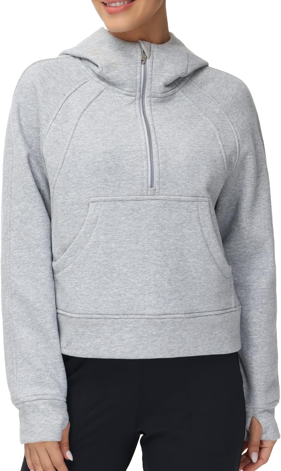 THE GYM PEOPLE Women's Cozy Half Zip Crop Hoodie