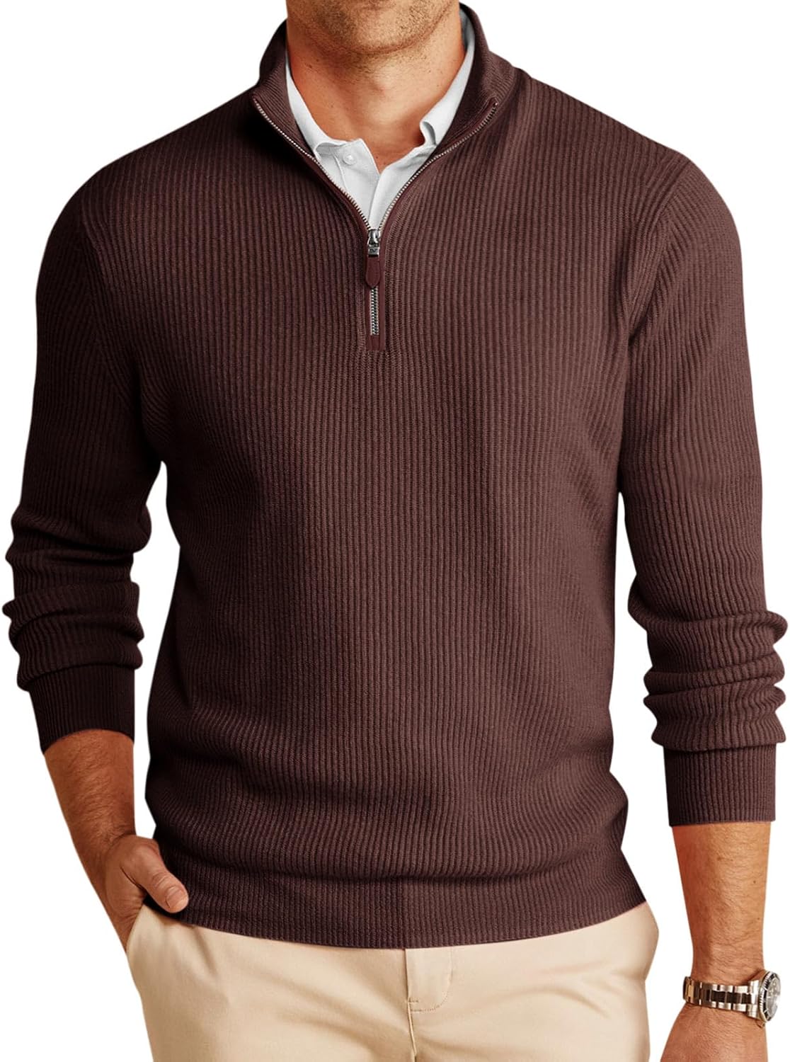 Runcati Mens Quarter-Zip Pullover Sweater for Winter Warmth