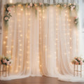 Champagne Tulle Backdrop Curtain with Lights - Dreamy Sheer Wedding