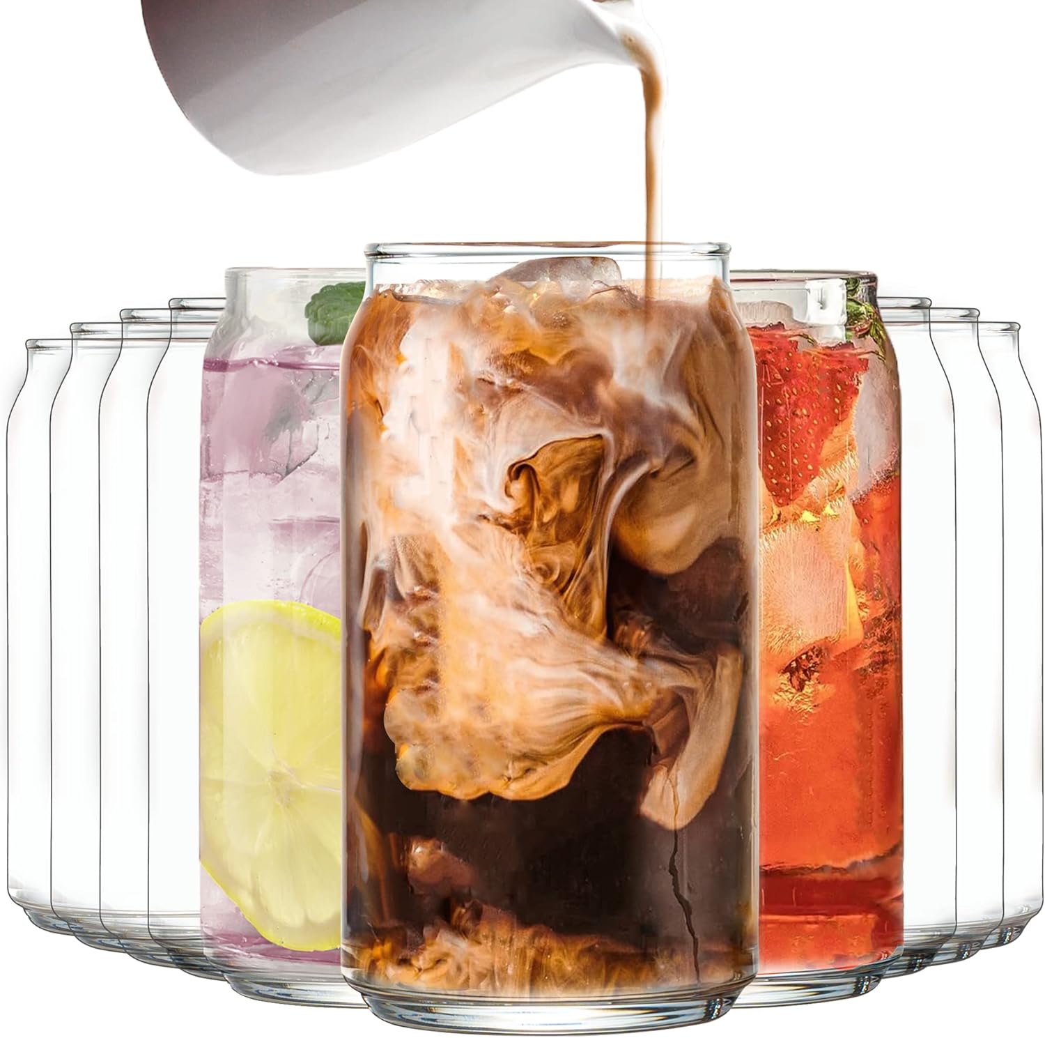 Le'raze 16oz Can Shaped Drinking Glasses Set of 10 for All Occasions