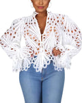 Womens Lace Ruffle Long Sleeve Tunic Blouse - Dressy V Neck 2025