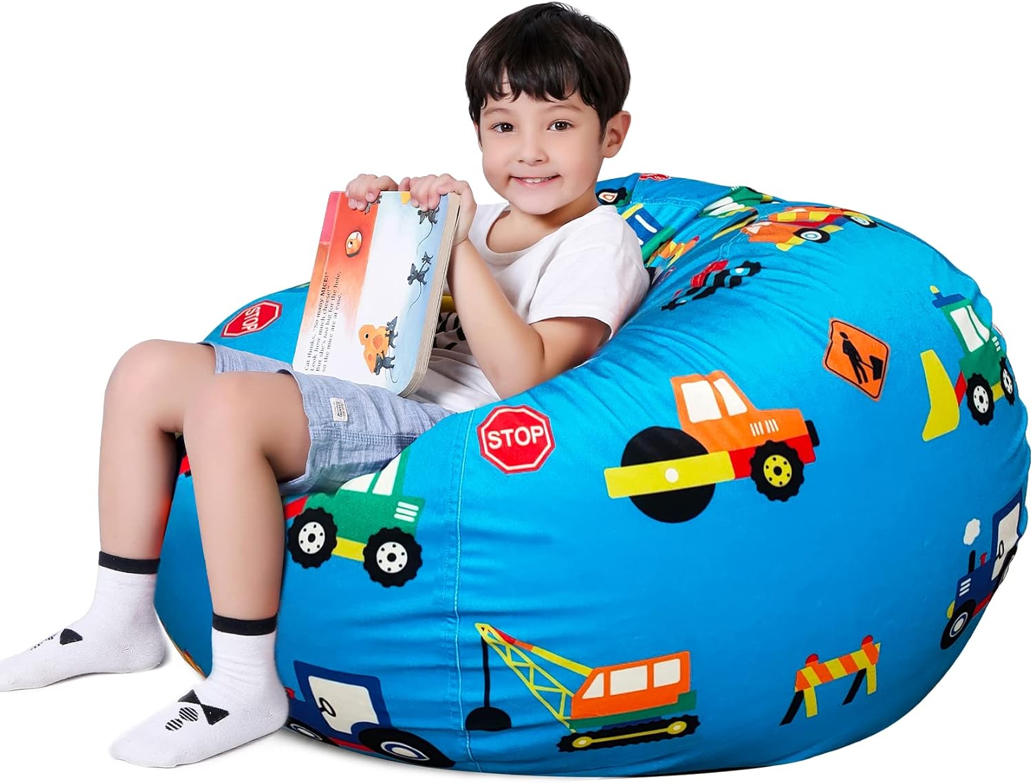 Lukeight Stuffed Animal Storage Bean Bag Chair Cover for Kids
