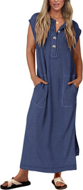 KIRUNDO Ribbed Henley Maxi Dress - Lightweight Summer Staple Women's