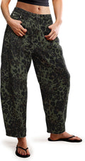 Women's Barrel Boyfriend Baggy Leopard Print Jeans - Trendy Y2K Fit