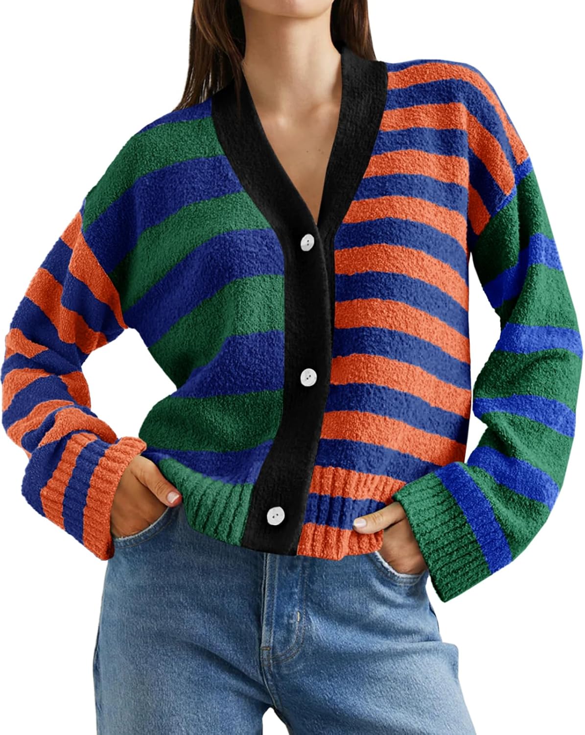 Saodimallsu Womens Striped Cardigan Sweaters for Chic Style