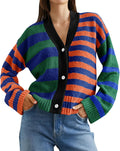 Womens Striped Cardigan Sweater V Neck Button Up - Cozy Layering