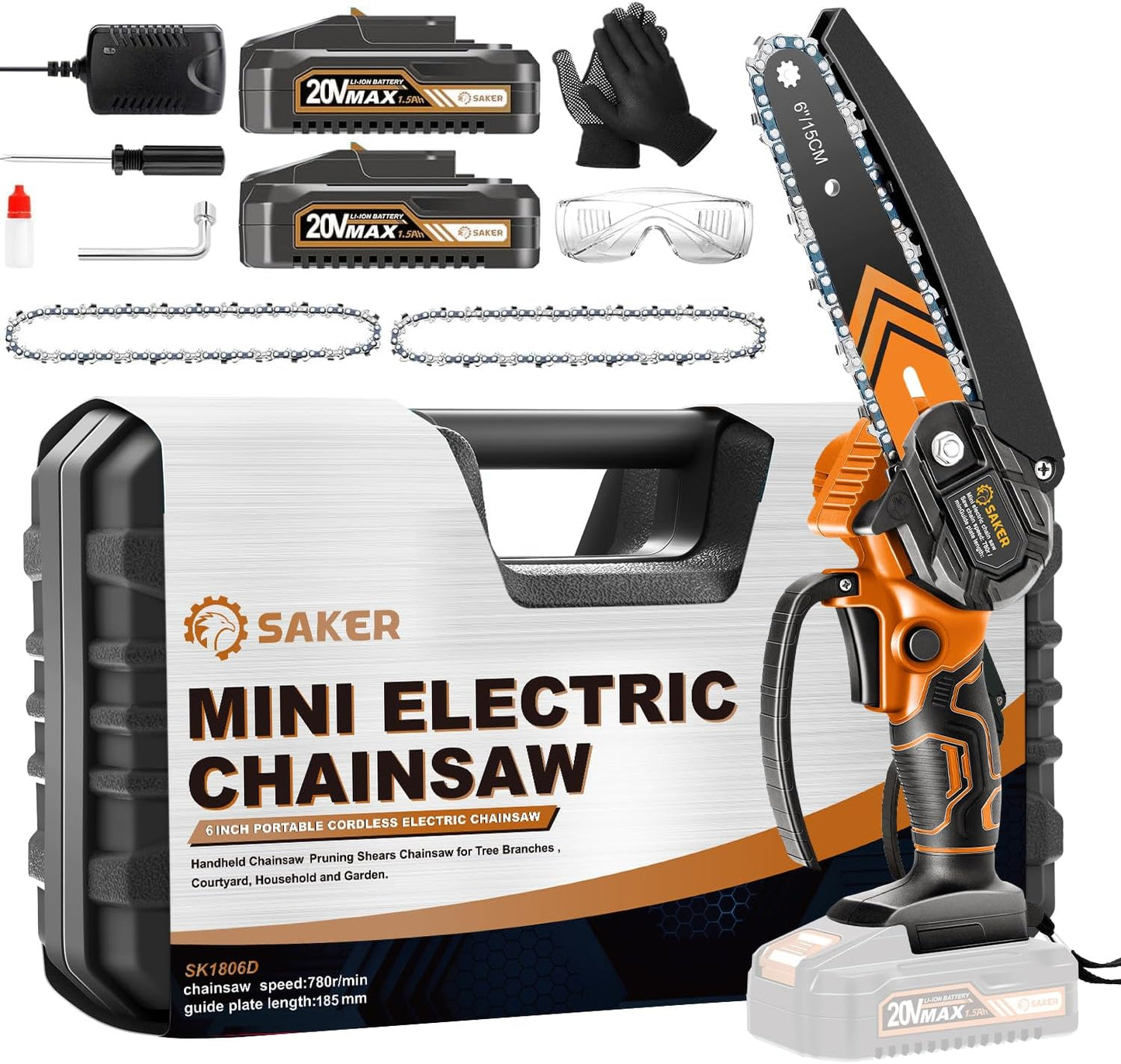 Saker Mini Chainsaw 6 Inch Cordless Tool for Garden and Yard