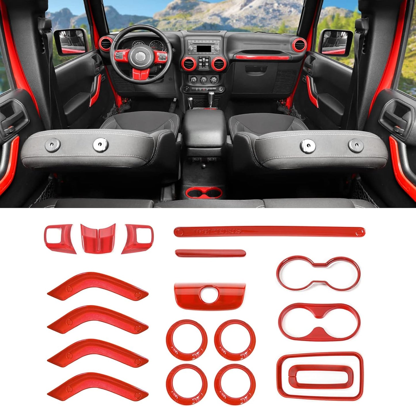 18PCS Full Set Interior Trim Kit for Jeep Wrangler JK JKU 2011-2018