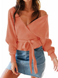 ZESICA Fall Sweater Top with V Neck and Long Sleeves for Women