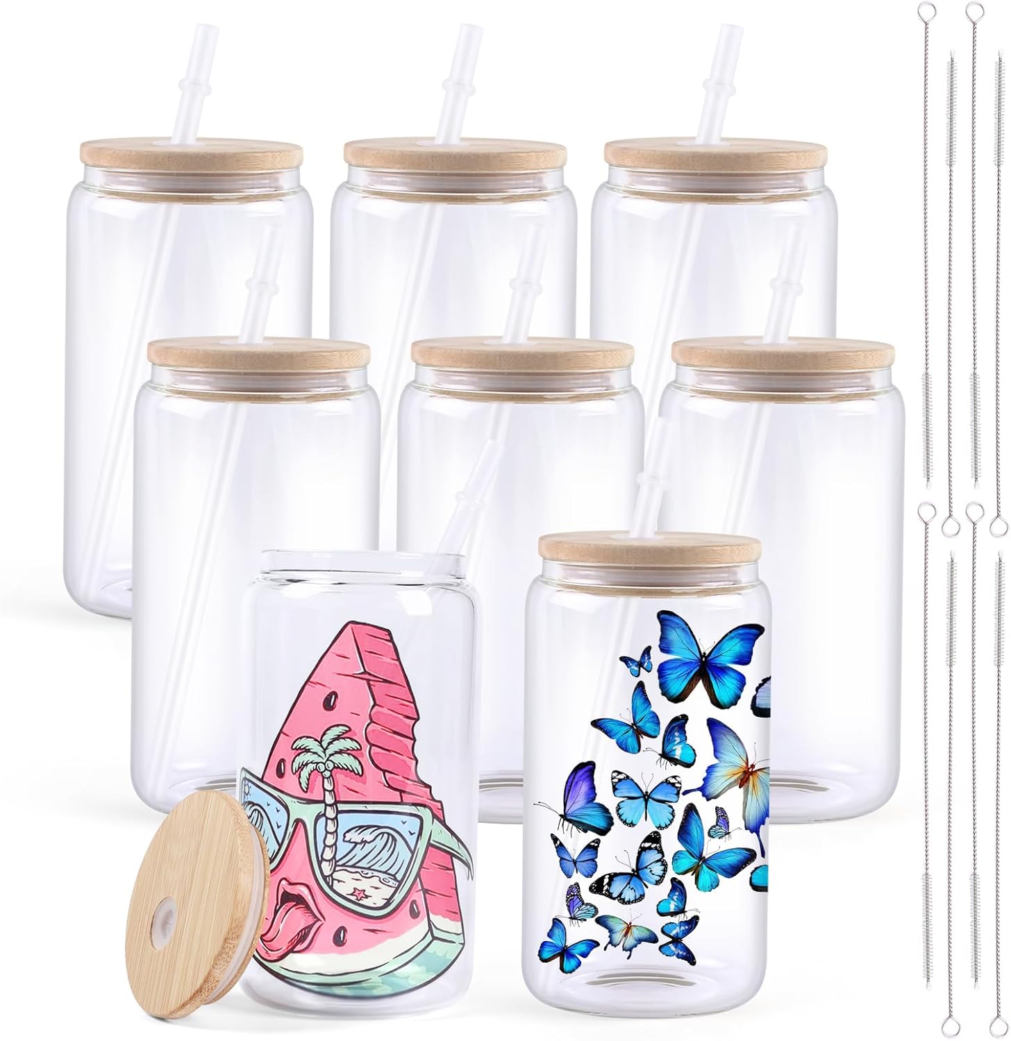HTVRONT Sublimation Glass Cups - 16oz Clear Tumbler Set