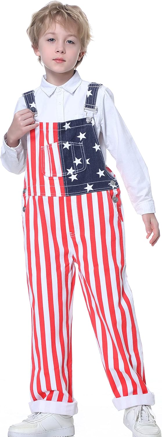 American Flag Overalls Pants for Men with Adjustable Straps
