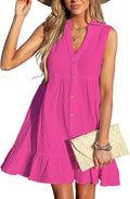 Women Cotton Ruffle Hem Beach Cover Up Dress - Lightweight V Neck