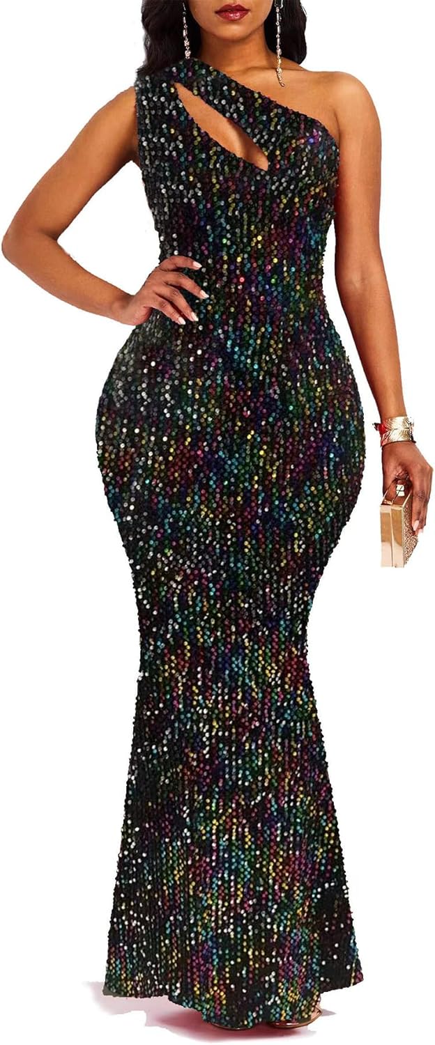 VERWIN Sequins Fashion Sleeveless Mermaid Maxi Dress for Parties