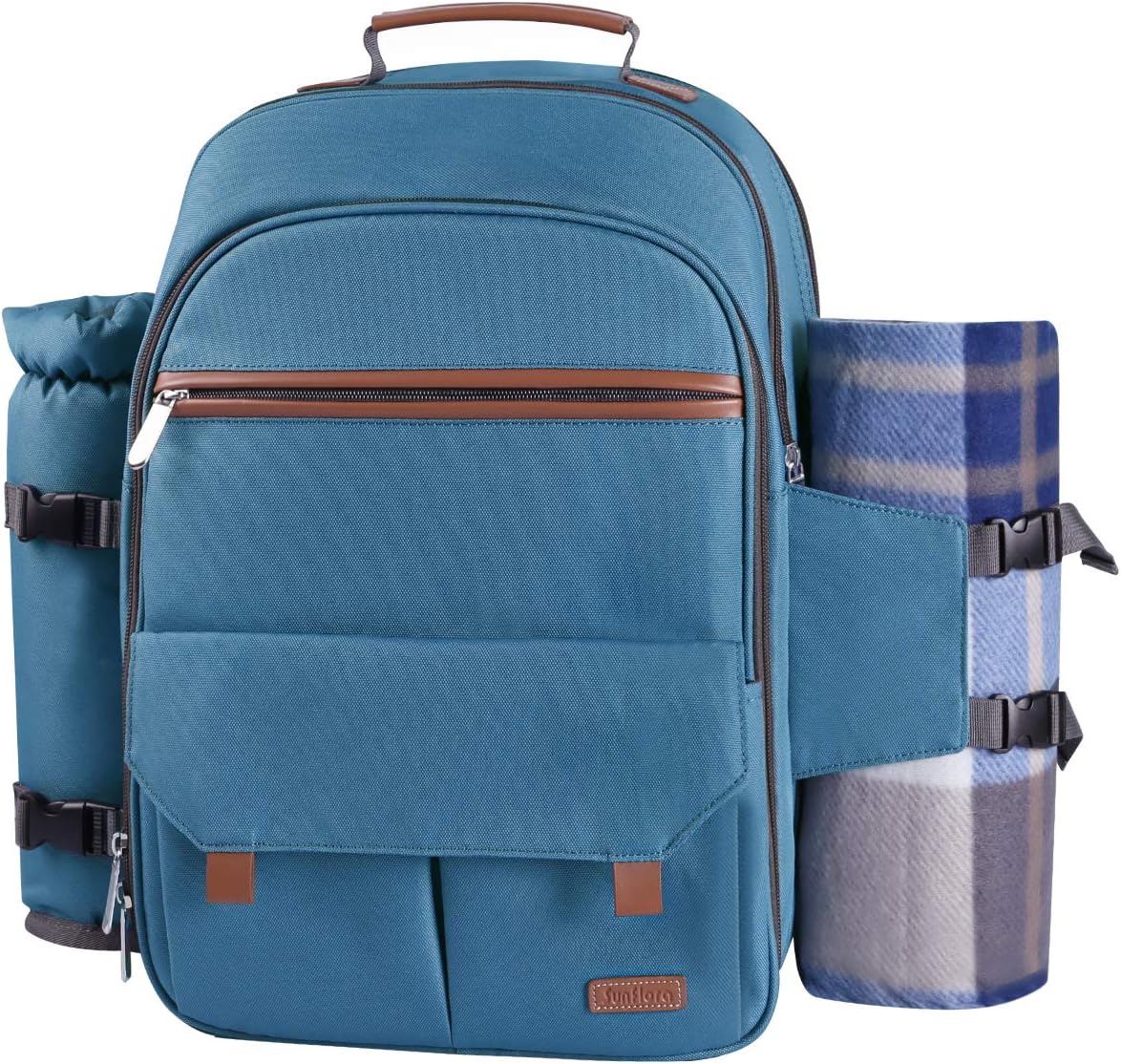 Sunflora Picnic Backpack for 4 with Insulated Cooler Pouch