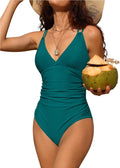 Charmo Tummy Control One Piece Swimsuit - Flattering Ruched Monokini V