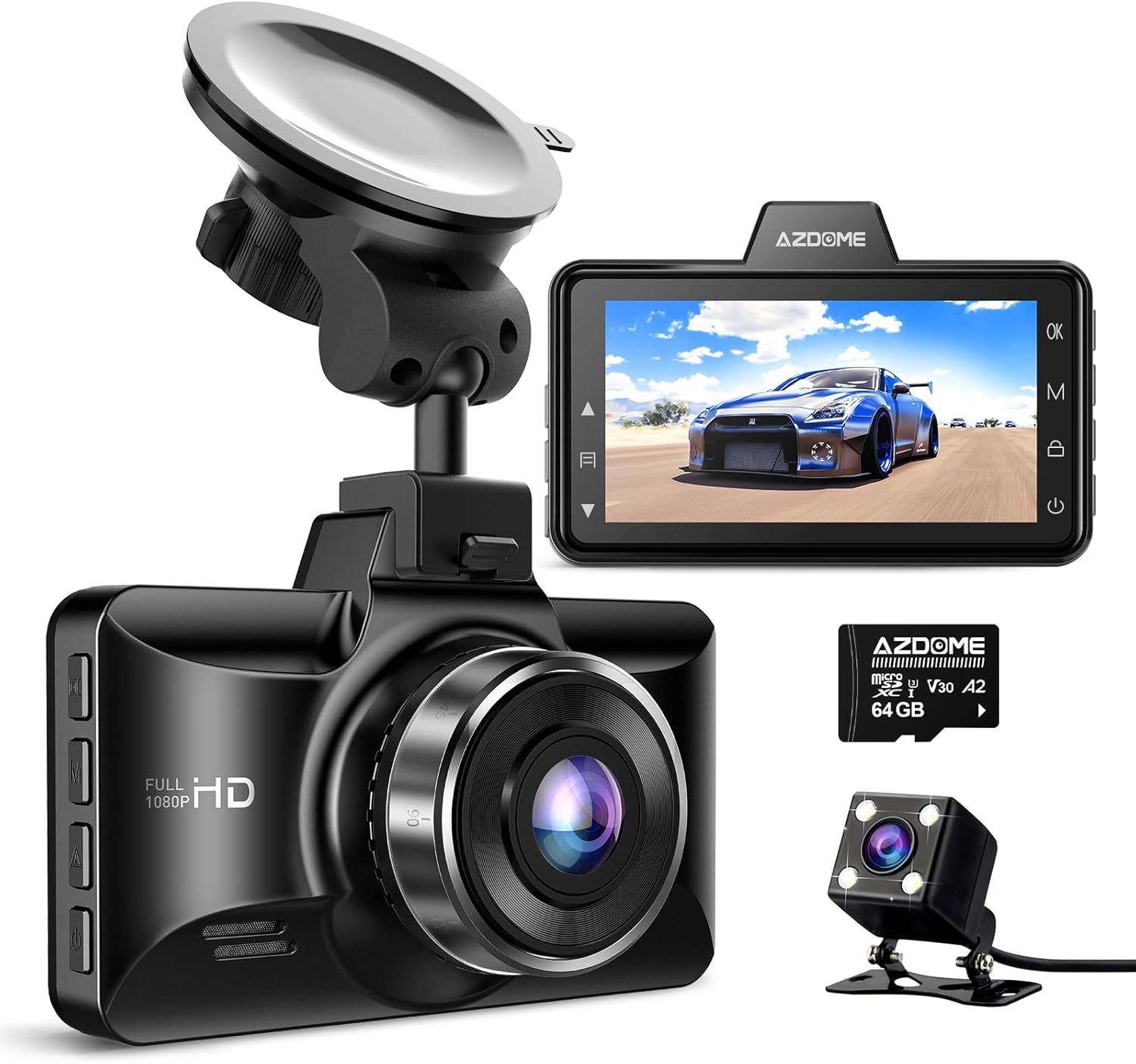 AZDOME M01 Dual Dash Cam with 64GB Card for Ultimate Safety