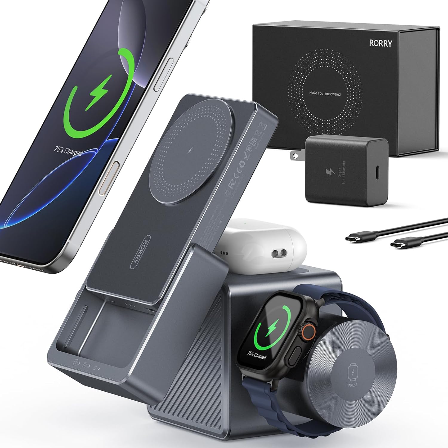 RORRY 3 in 1 Charging Station: 10000mAh Power Bank