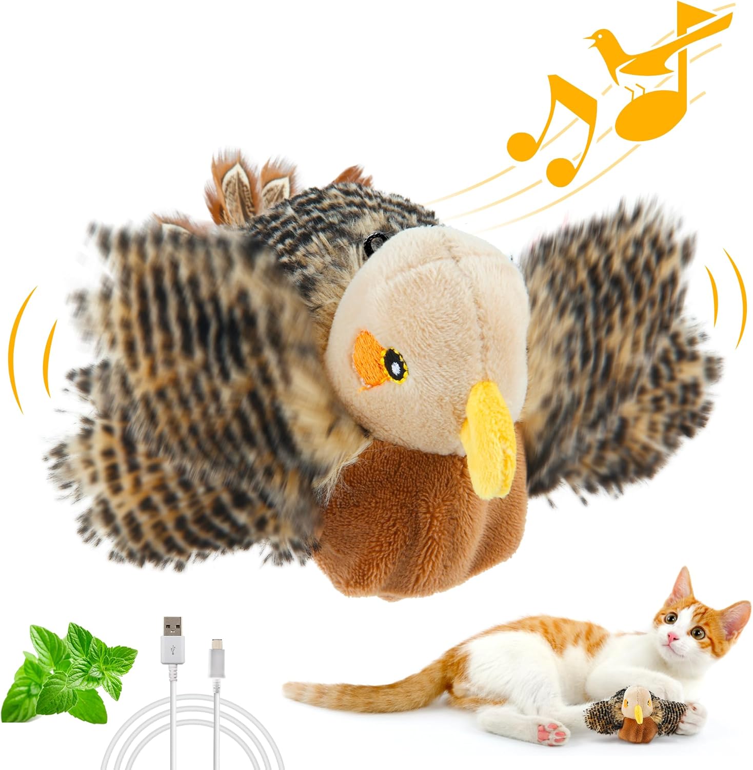 Interactive Flapping Cat Toy with Catnip - USB Rechargeable
