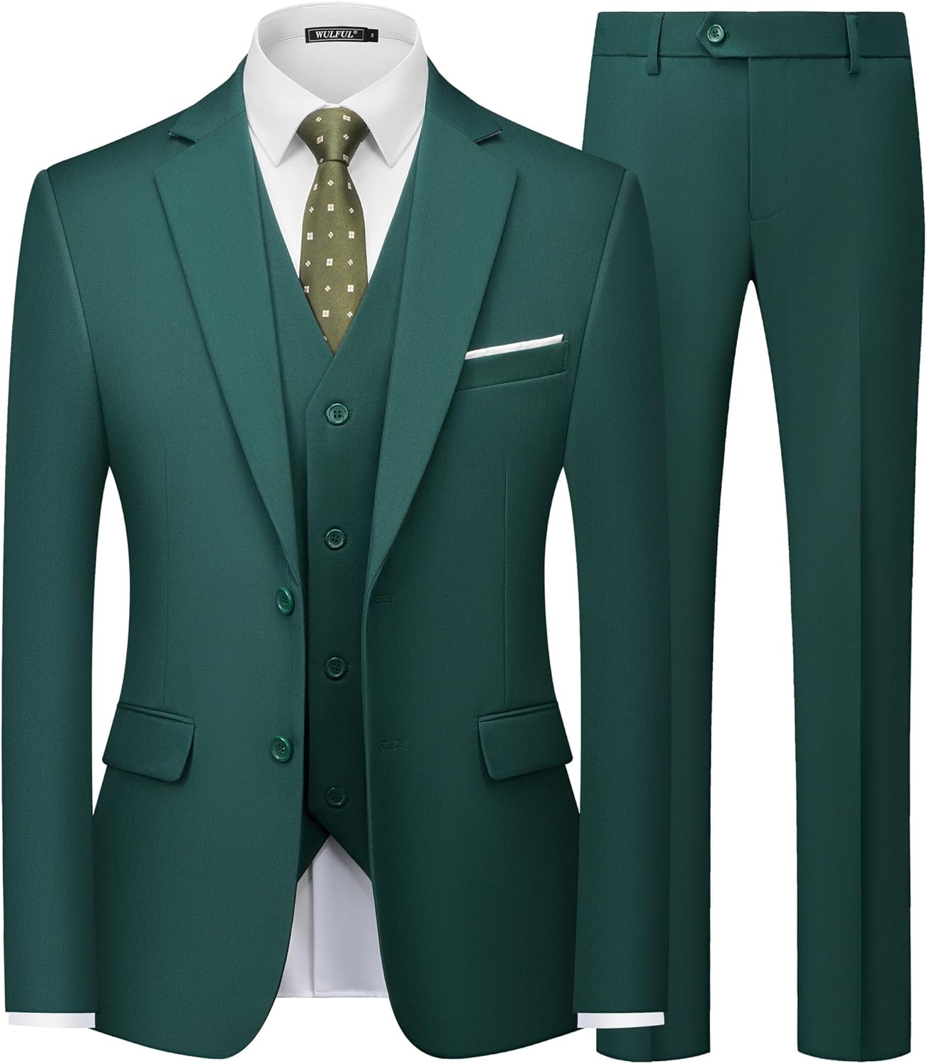 WULFUL Men's Slim Fit 3 Piece Suits for Weddings & Parties