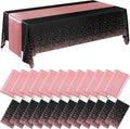 Breling 24 Pack Black and Rose Tablecloths with Satin Runners - Event