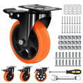 5-Inch Orange Heavy Duty Caster Wheels (Set of 4) - Quiet 2600lb