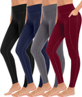 Yoga Leggings with Pockets 4 Pack - High Waist Tummy Control allowing