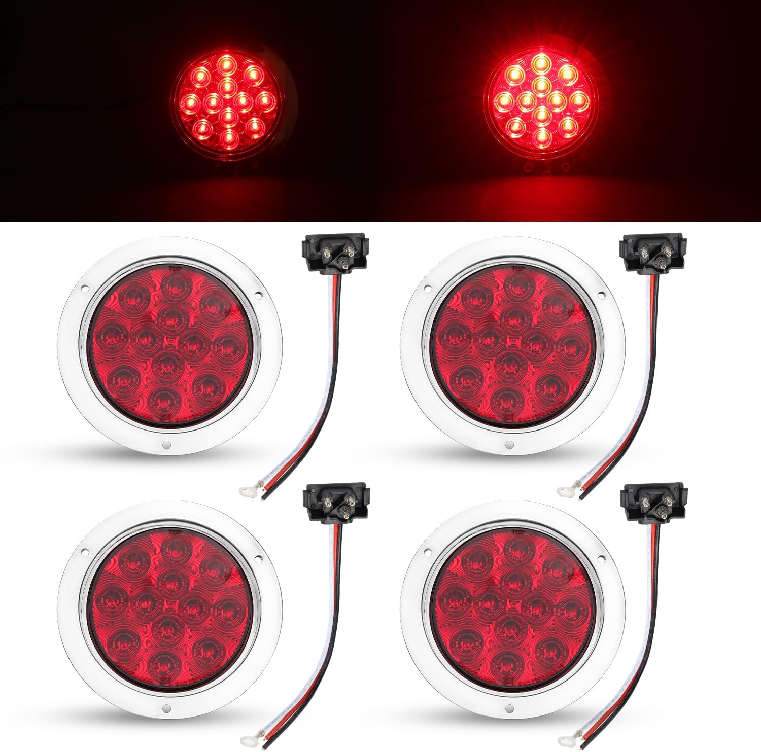 TMH 4 Pcs 4 Inch Red LED F3 Piranha Round Trailer Tail Lights