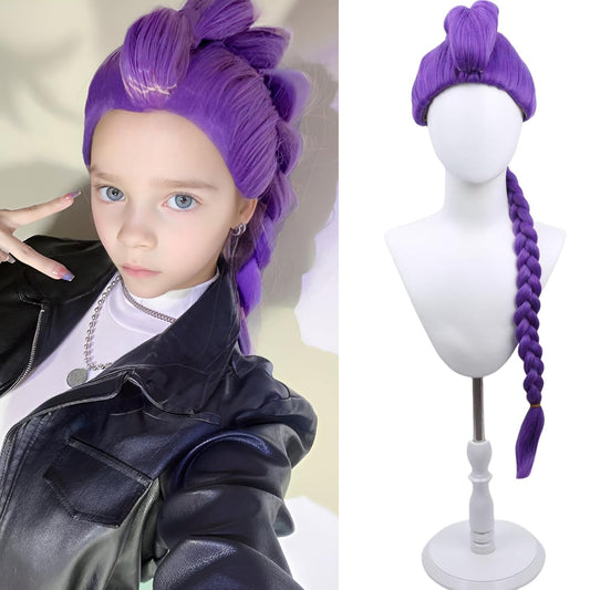 Long Purple Braid Wig for Kids - Perfect for Cosplay and Halloween