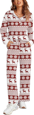 Ekouaer Womens Waffle Knit Pajama Set - Soft, Relaxed Lounge Two-Piece