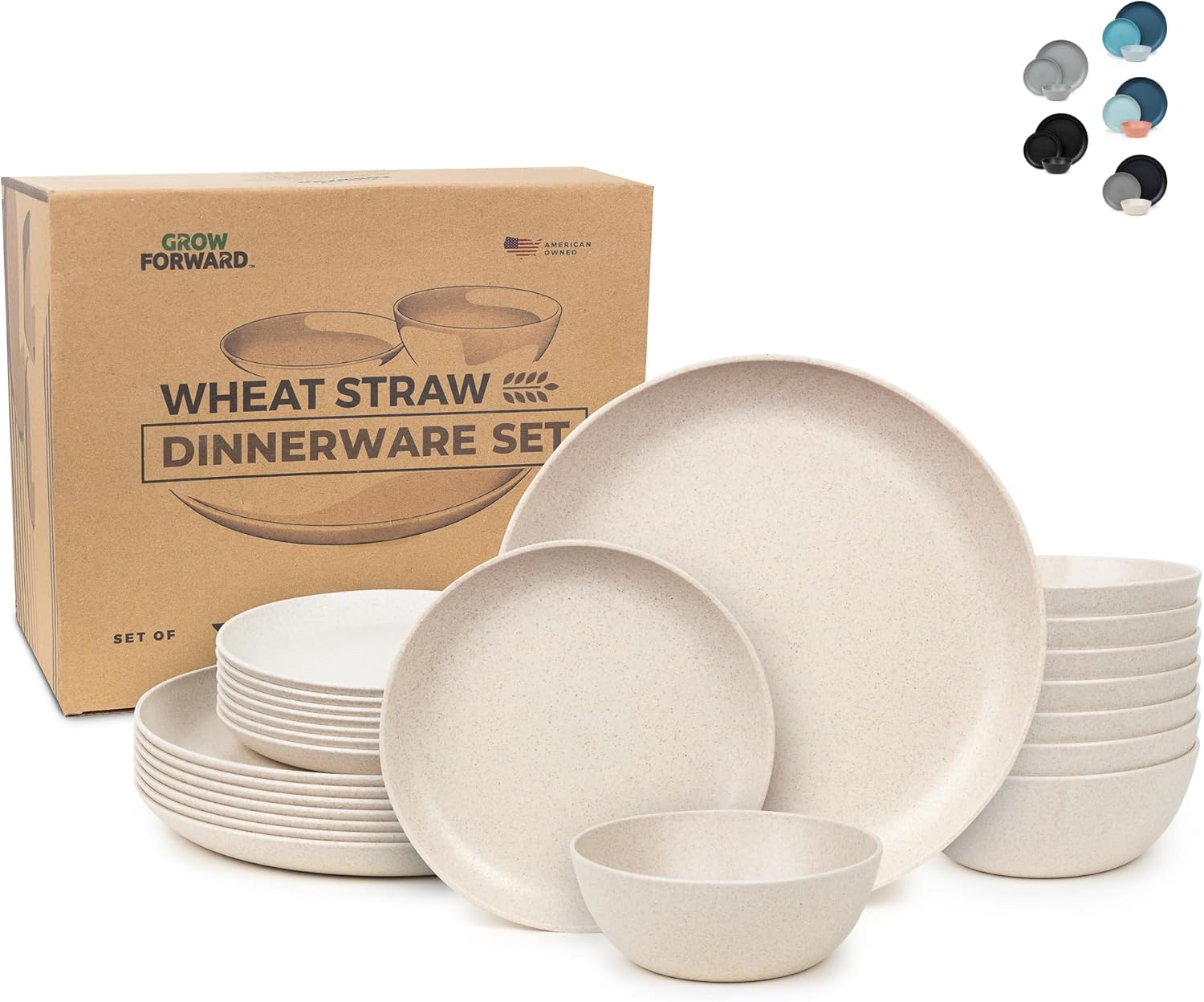 Grow Forward Premium Wheat Straw Dinnerware Set for 8 - Unbreakable