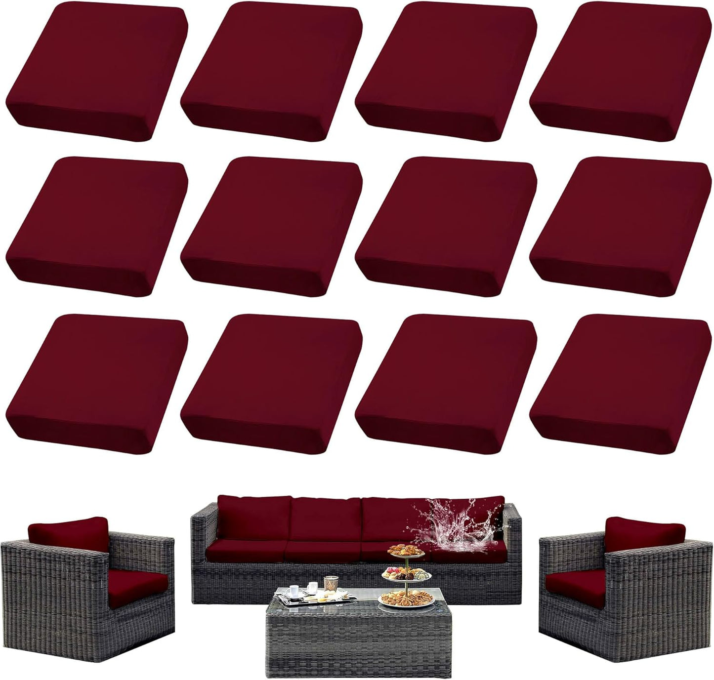 12Pcs Waterproof Patio Cushion Covers for Outdoor Furniture