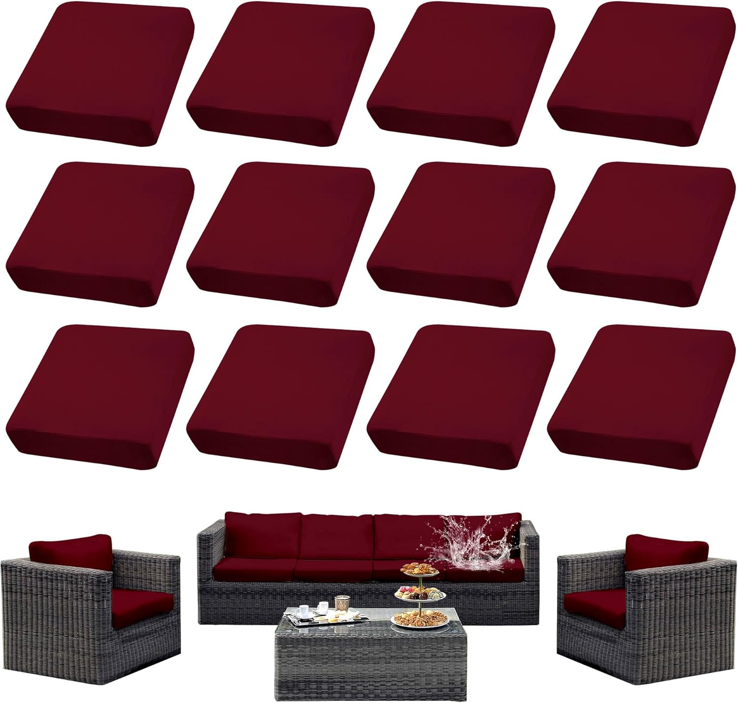 12Pcs Waterproof Patio Cushion Covers for Outdoor Furniture